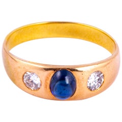 Edwardian Diamond and Sapphire 18 Carat Gold Gypsy Ring