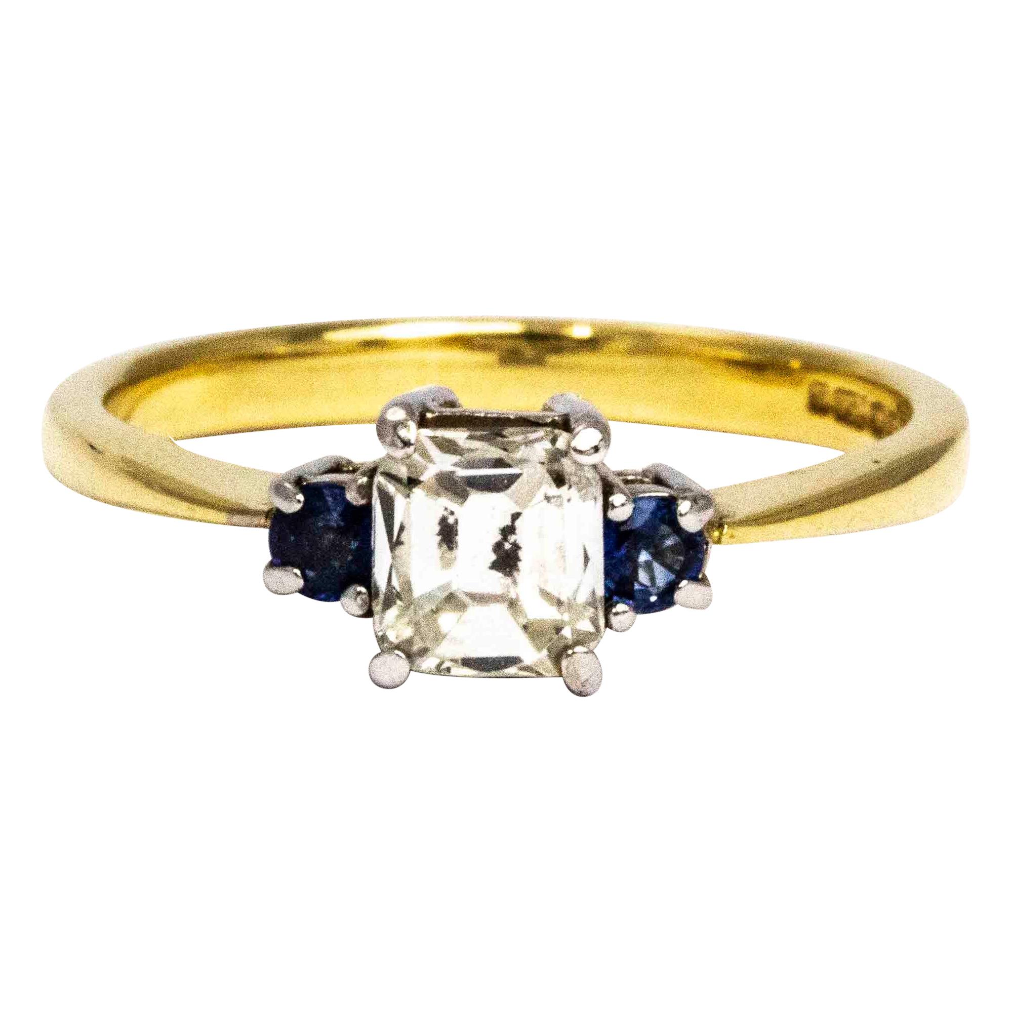 Edwardian Diamond and Sapphire 18 Carat Gold Three-Stone Ring