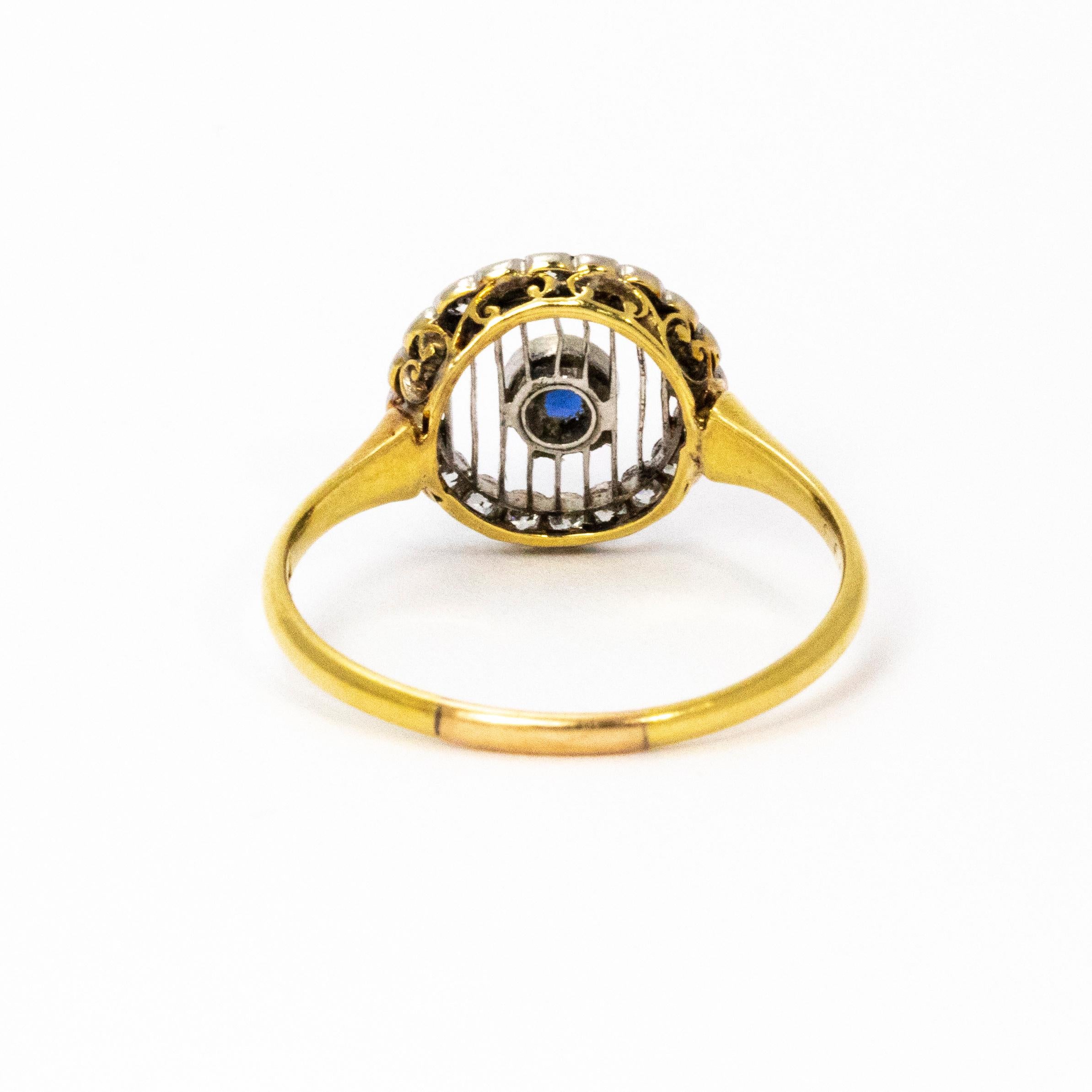 Women's or Men's Edwardian Diamond and Sapphire 18 Carat Gold and Platinum Ring