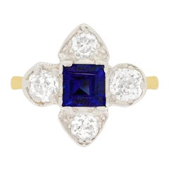 Antique Edwardian Diamond and Sapphire Cluster Ring, circa 1910