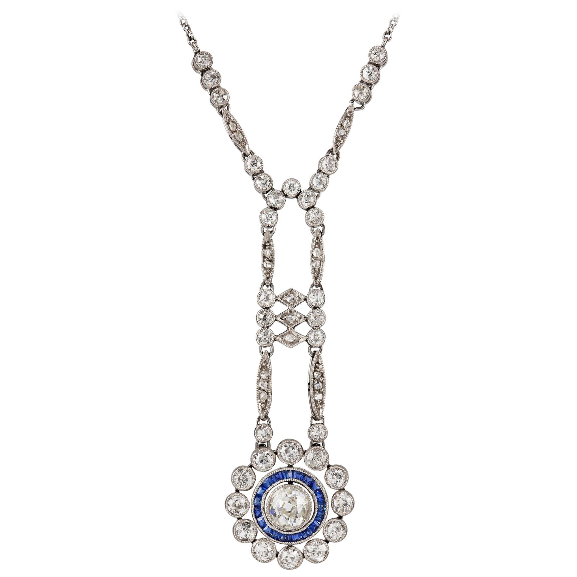 Edwardian Diamond and Sapphire Necklet For Sale