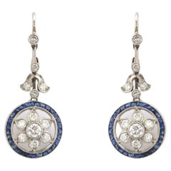 Edwardian Diamond and Sapphire Platinum, and Gold Earrings