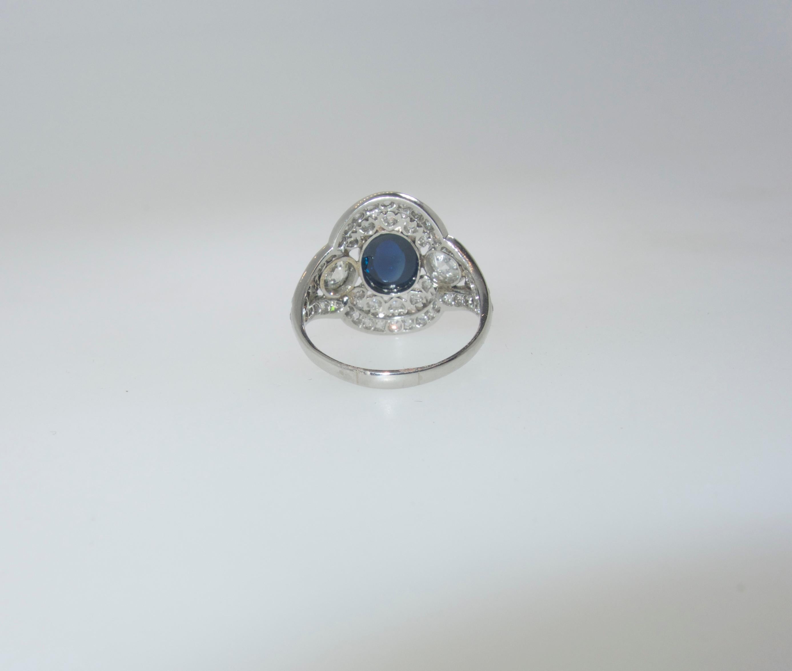 Women's or Men's Edwardian Diamond and Sapphire Platinum Ring