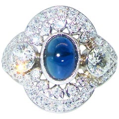 Edwardian Diamond and Sapphire Platinum Ring