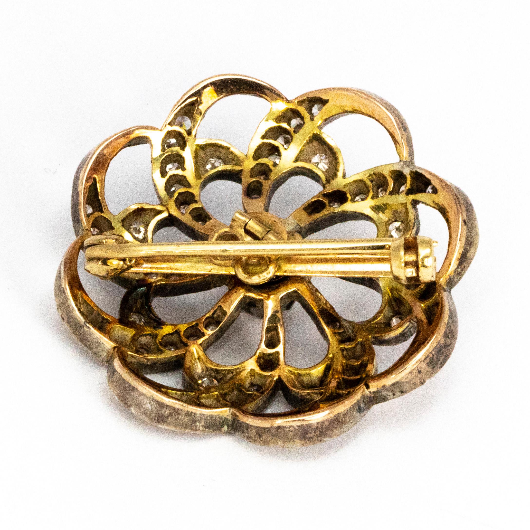 Women's Edwardian Diamond and Yellow Gold Swirl Brooch
