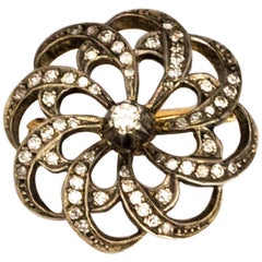 Edwardian Diamond and Yellow Gold Swirl Brooch