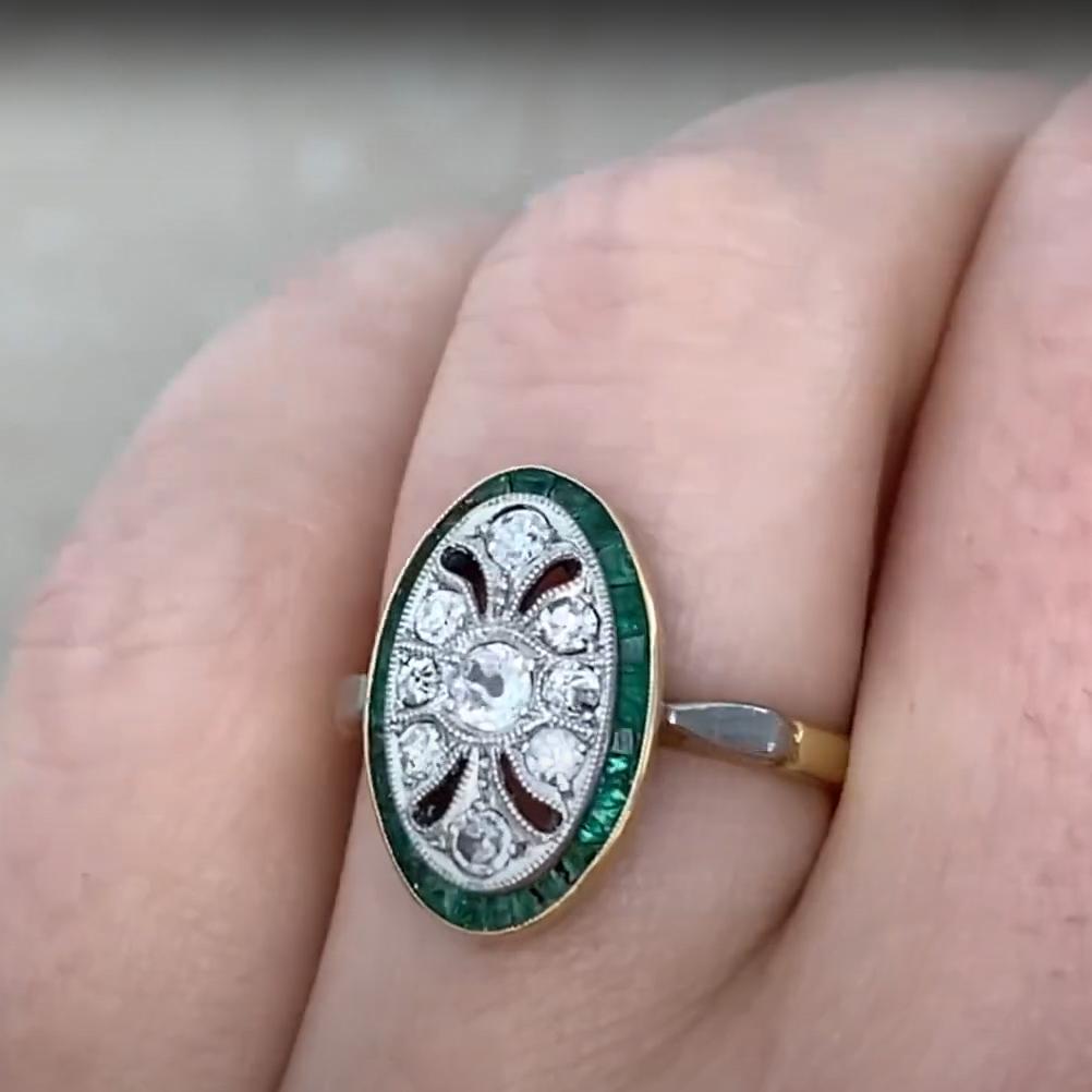 Edwardian Diamond (Approx. 0.20-Carats) & Emerald Halo Ring, 18k Yellow Gold For Sale 1