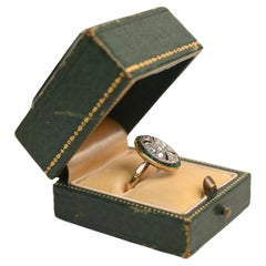 Edwardian Diamond (Approx. 0.20-Carats) & Emerald Halo Ring, 18k Yellow Gold