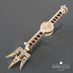 Edwardian Diamond Blue Sapphire Natural Blister Pearl Nautical Trident Brooch