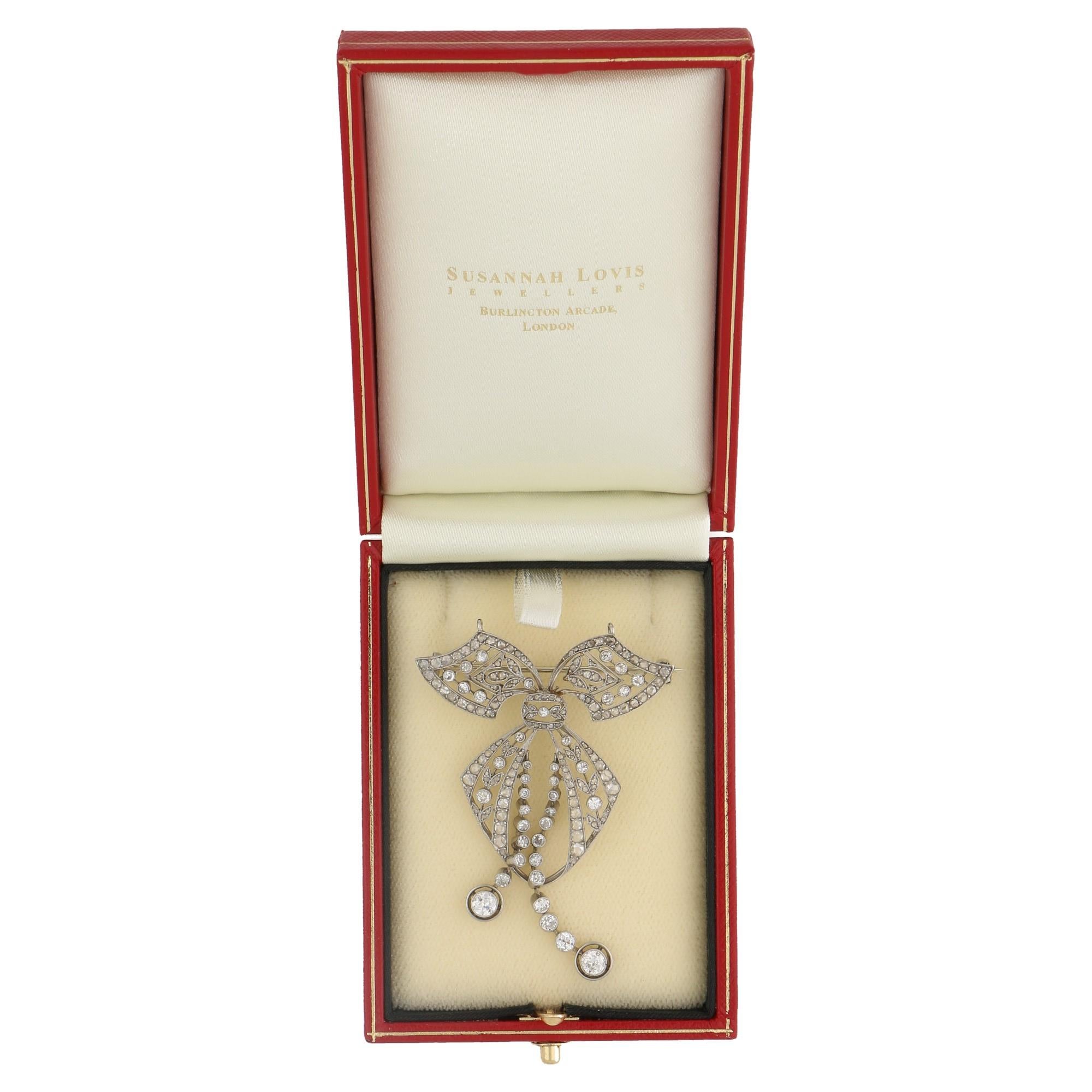 Women's or Men's Edwardian Diamond Bow Brooch Pendant