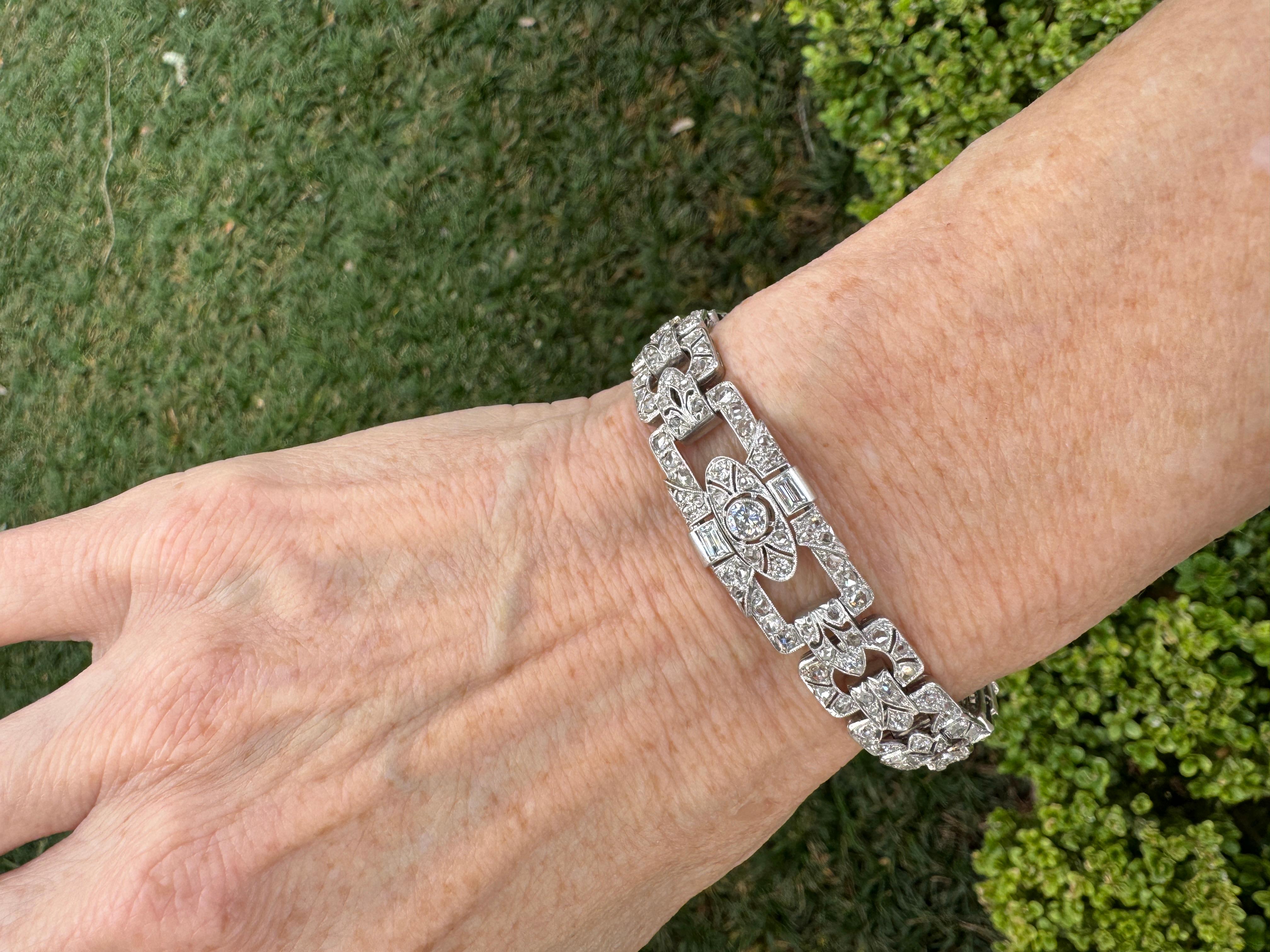 Taglio rotondo Bracciale di diamanti edoardiano 7,00 carati in vendita