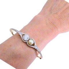 Edwardian Diamond Bracelet Pearl Gold Platinum Filigree Pattern
