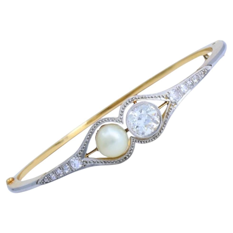 Edwardian Diamond Bracelet Pearl Gold Platinum Filigree Pattern For Sale