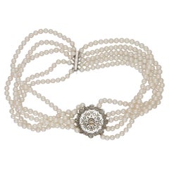 Edwardian Diamond Brooch Pearl Choker