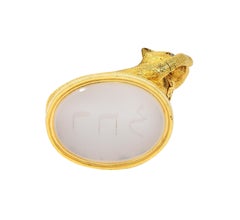 Pendentif Edwardian Diamond Chalcedony Gold 18 Karat Antique Cat Intaglio Fob