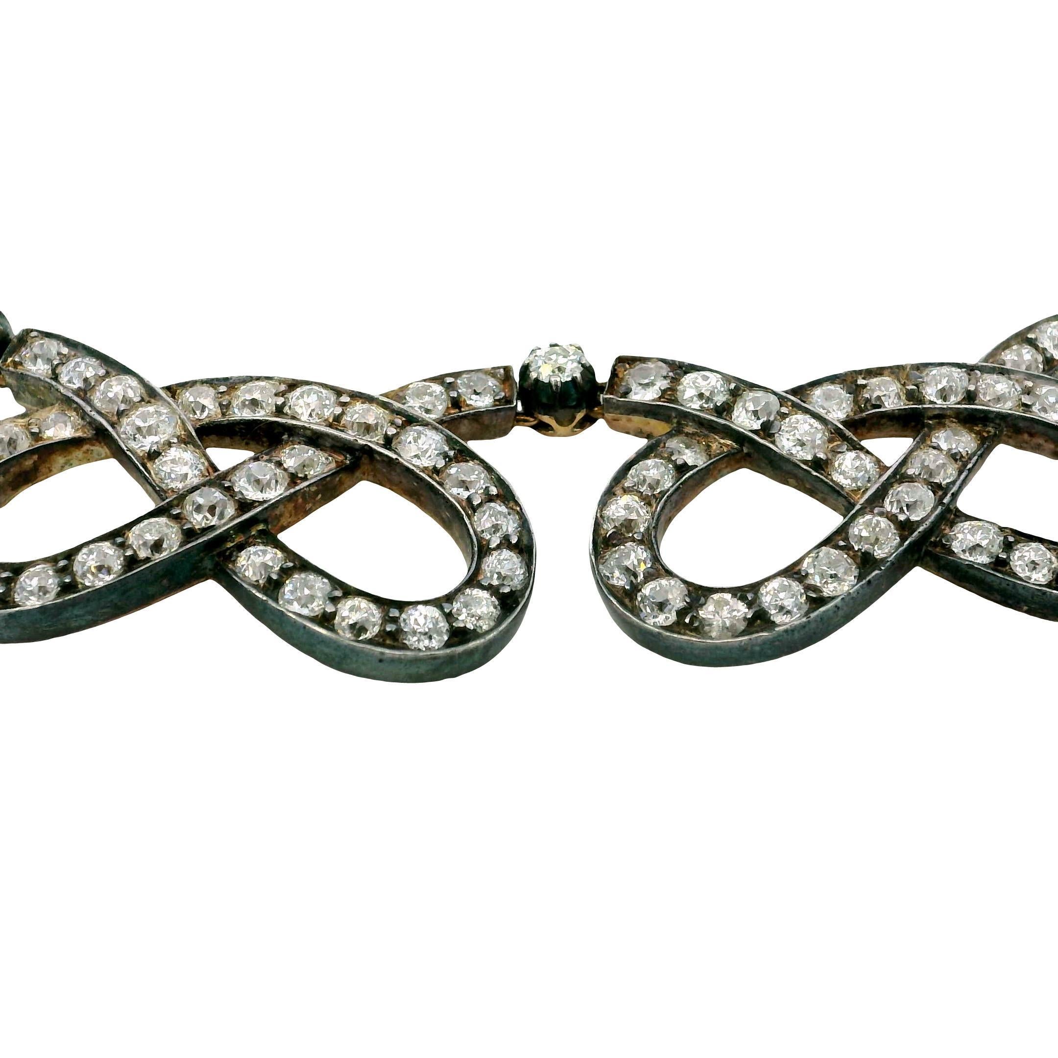 Edwardian Diamond Choker Necklace Silver Topped Gold Infinity Link ~31.9ctw For Sale 5