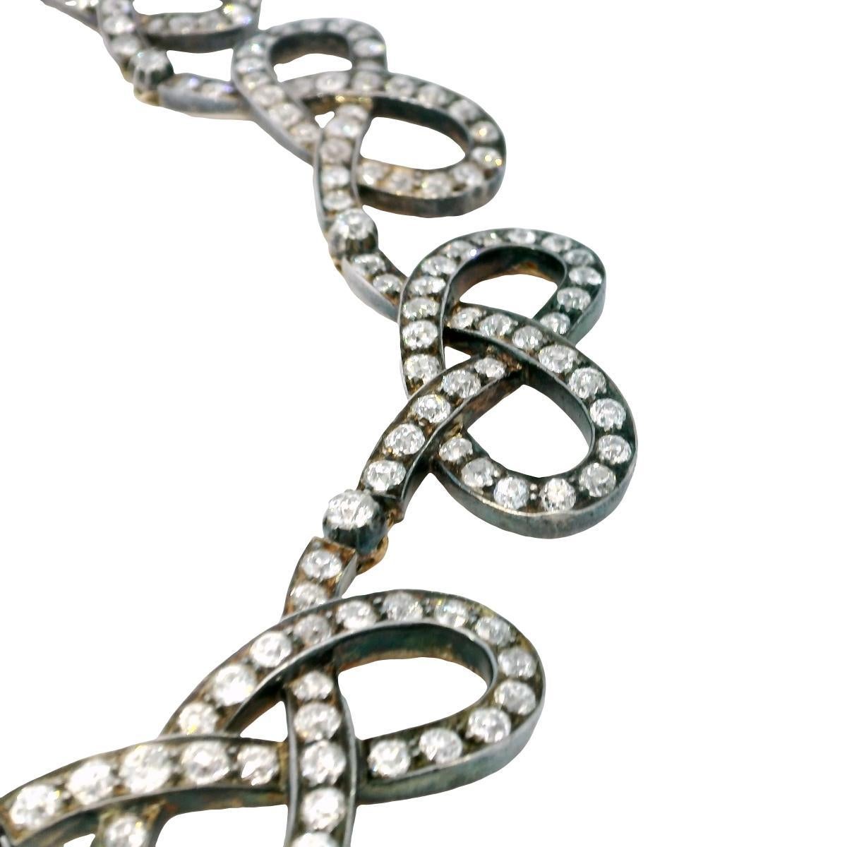 Edwardian Diamond Choker Necklace Silver Topped Gold Infinity Link ~31.9ctw For Sale 6