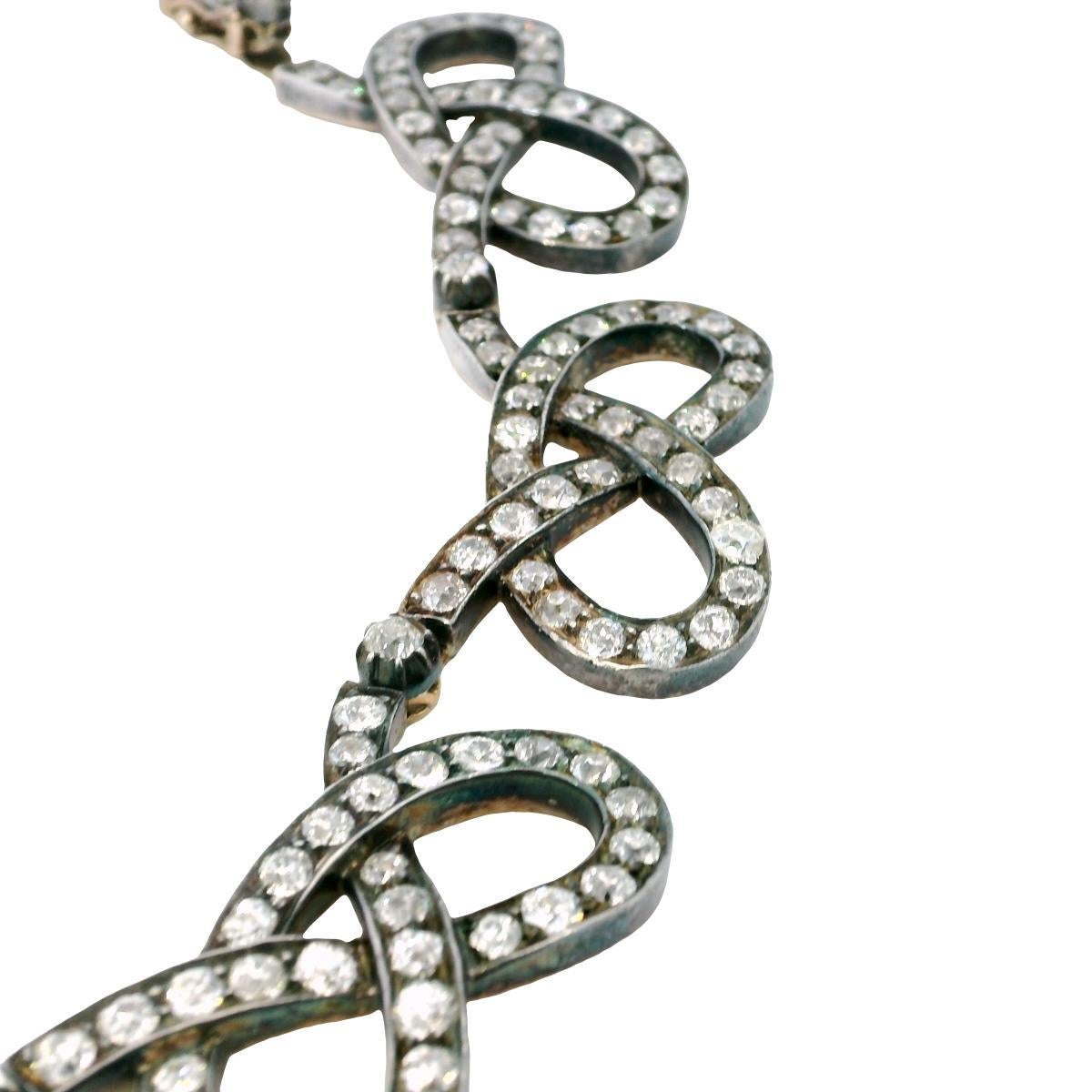 Edwardian Diamond Choker Necklace Silver Topped Gold Infinity Link ~31.9ctw For Sale 7