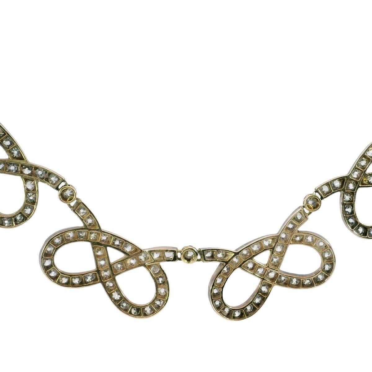 Edwardian Diamond Choker Necklace Silver Topped Gold Infinity Link ~31.9ctw For Sale 1
