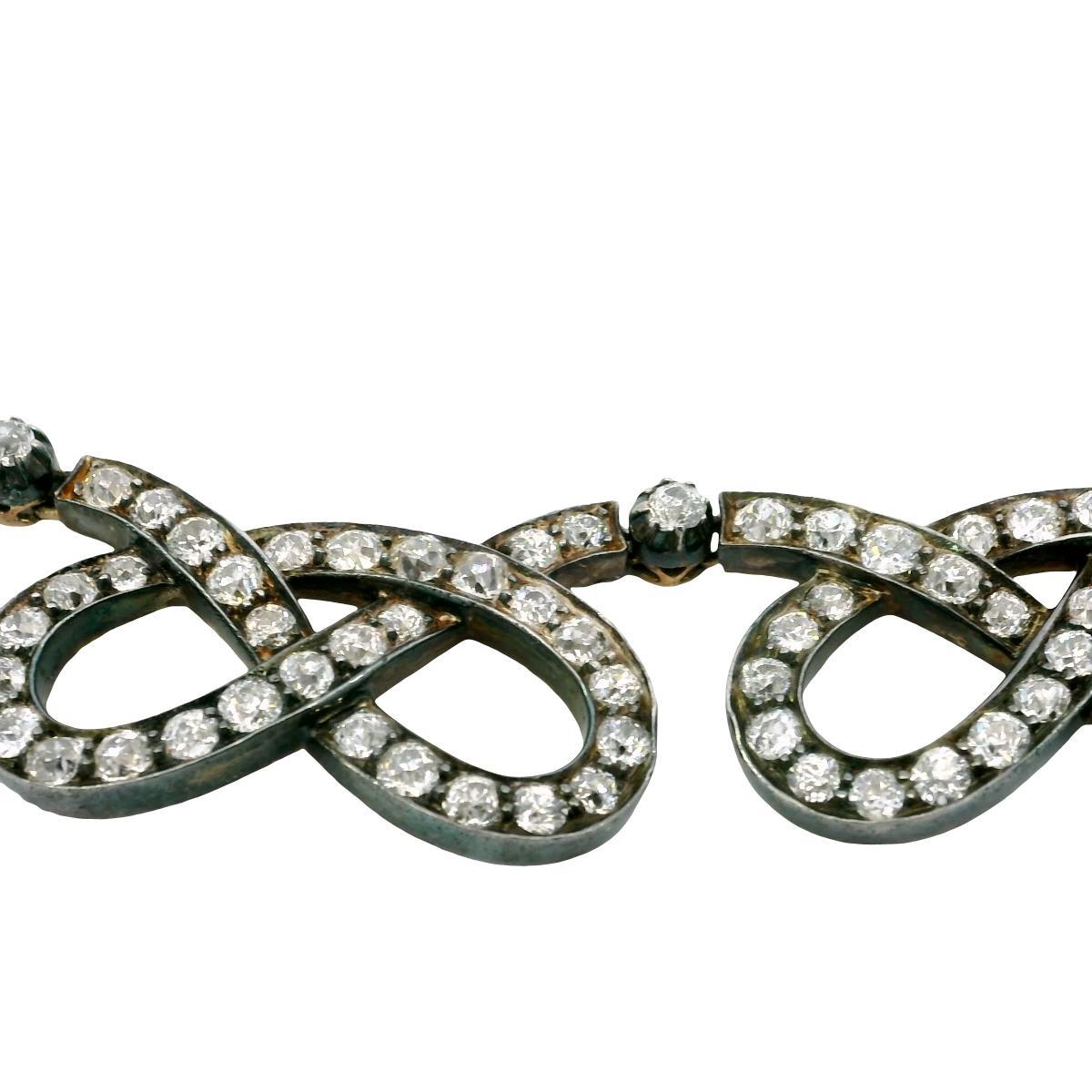 Edwardian Diamond Choker Necklace Silver Topped Gold Infinity Link ~31.9ctw For Sale 3