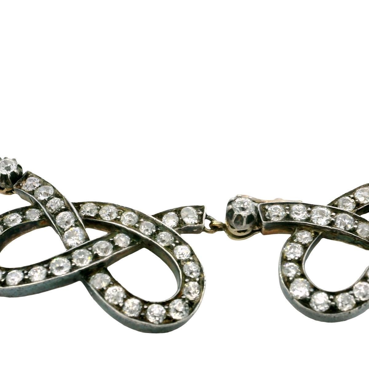 Edwardian Diamond Choker Necklace Silver Topped Gold Infinity Link ~31.9ctw For Sale 4