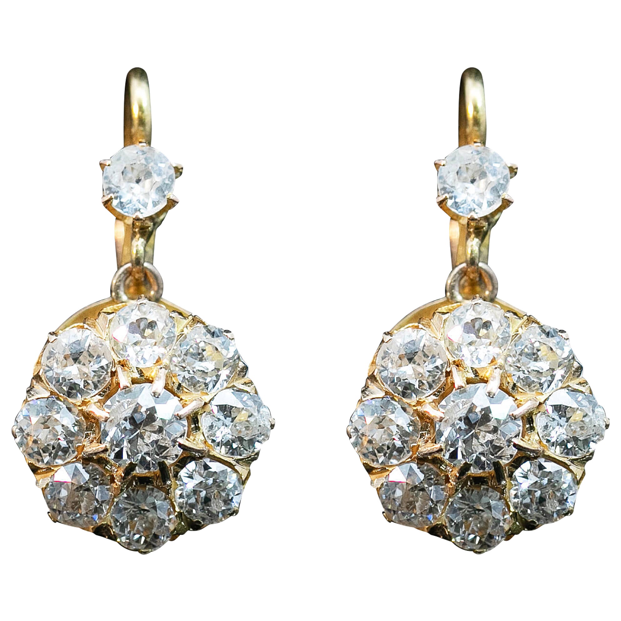 Pendientes Edwardian Diamond Cluster Drop Circa 1900-1910 en venta