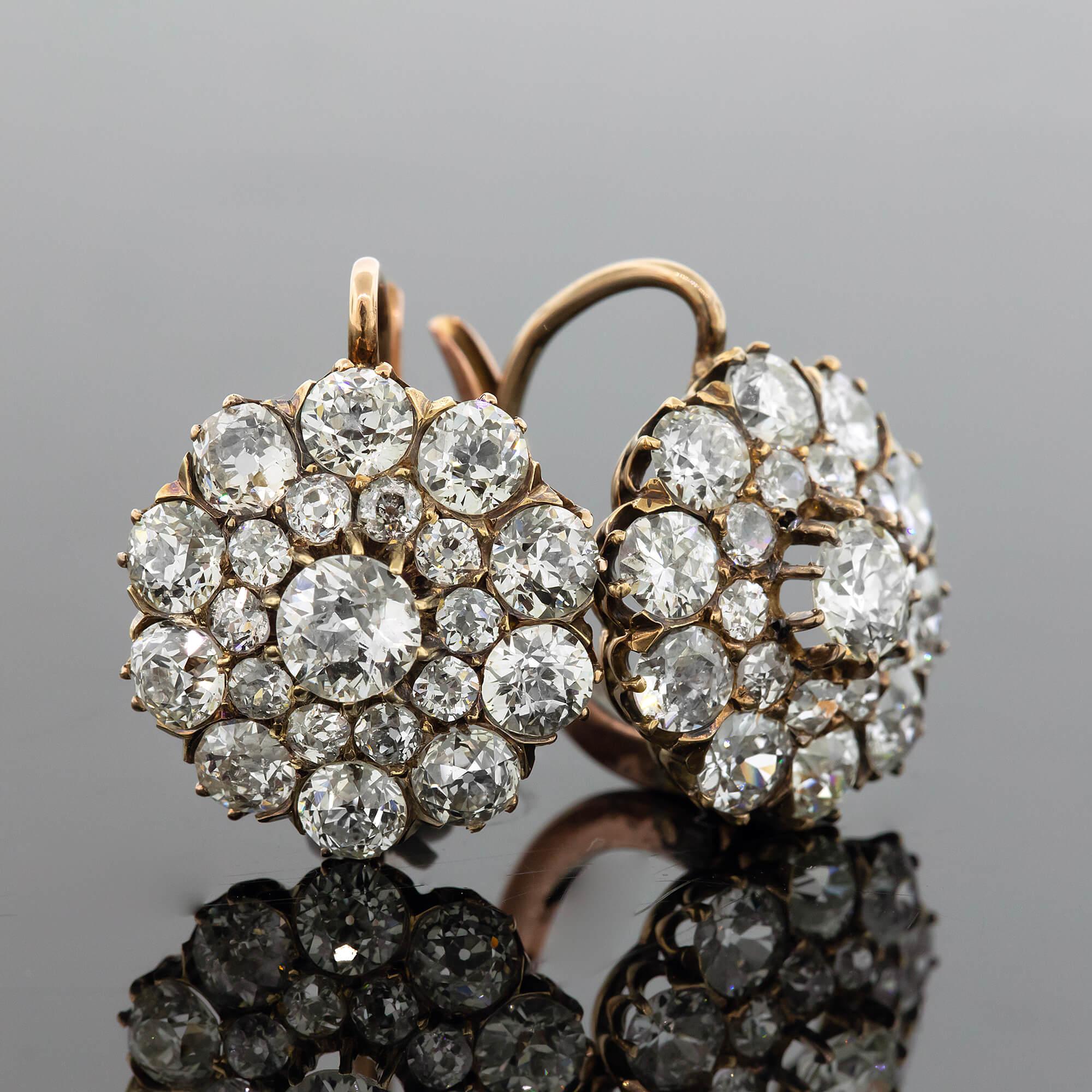 Old European Cut Edwardian Diamond Cluster Earrings Circa 1900-1910