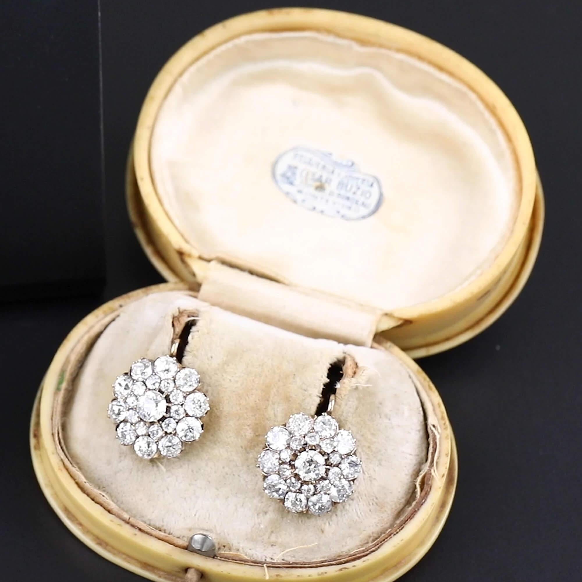 Edwardianische Diamant-Cluster-Ohrringe um 1900-1910 für Damen oder Herren