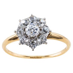 Edwardian Diamond Cluster Gold Platinum Engagement Ring