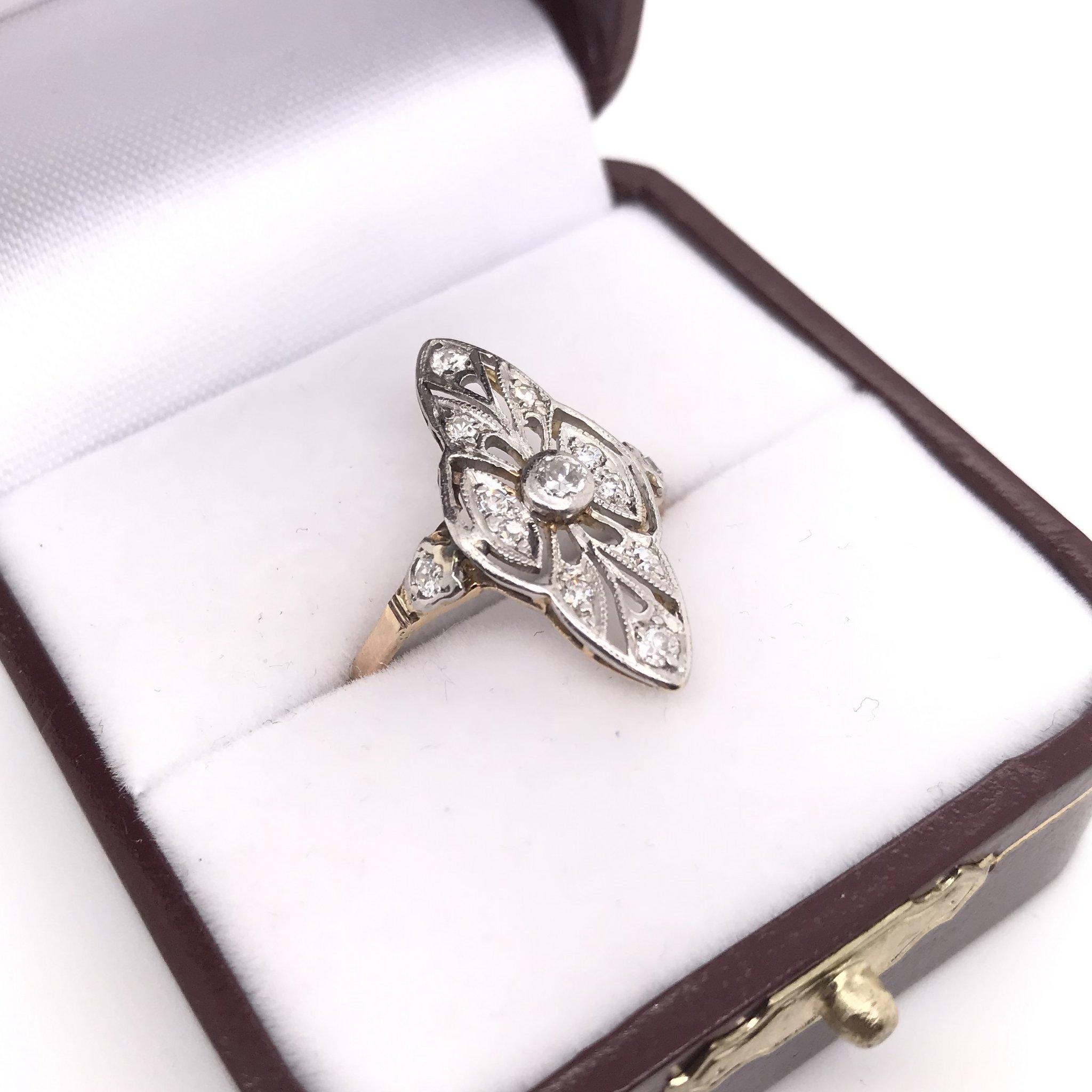 Women's Edwardian Filigree Two-Toned Diamond Cocktail Ring