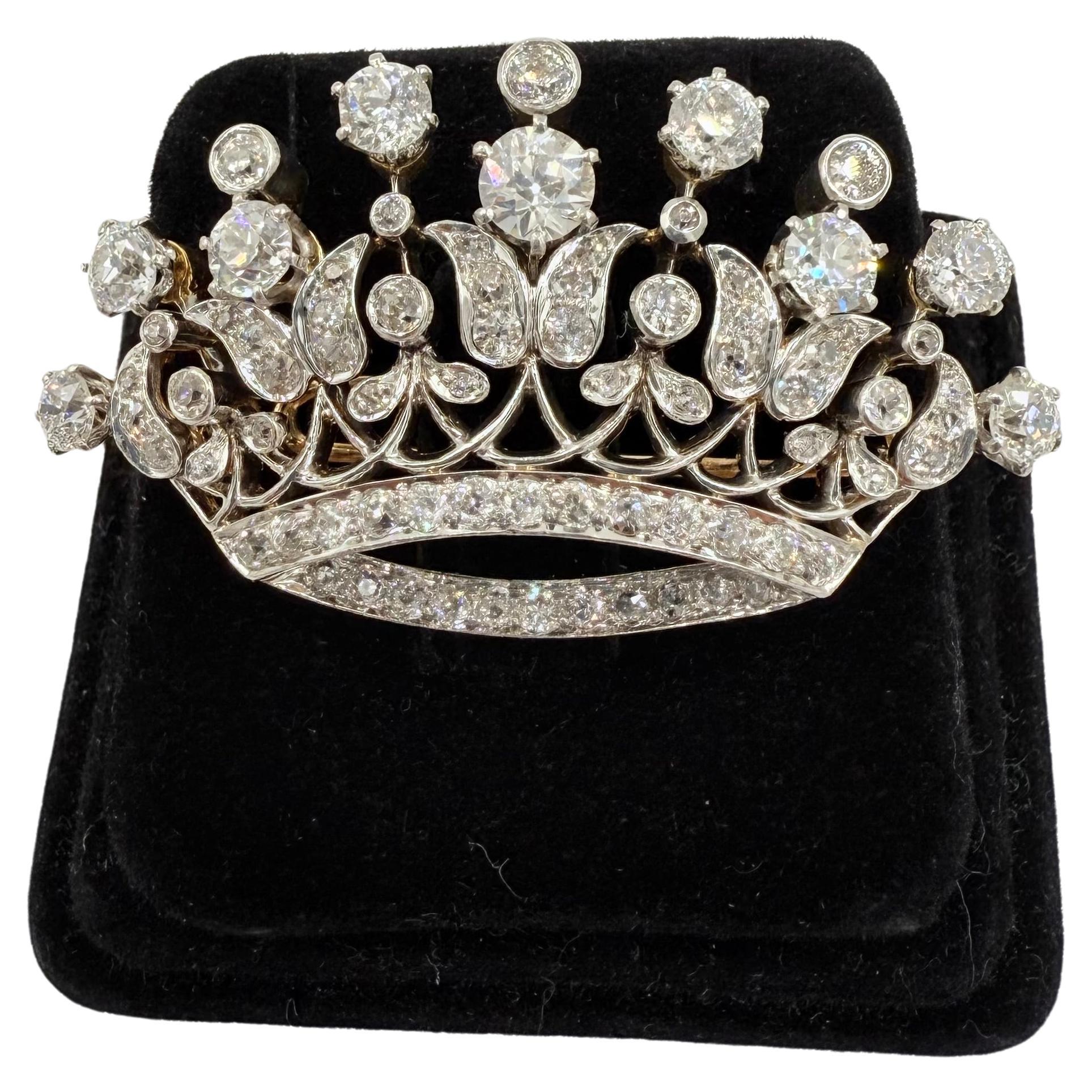 Edwardianische Diamant-Krone Brosche Platin gekrönt 18k Gold CIRCA 1910