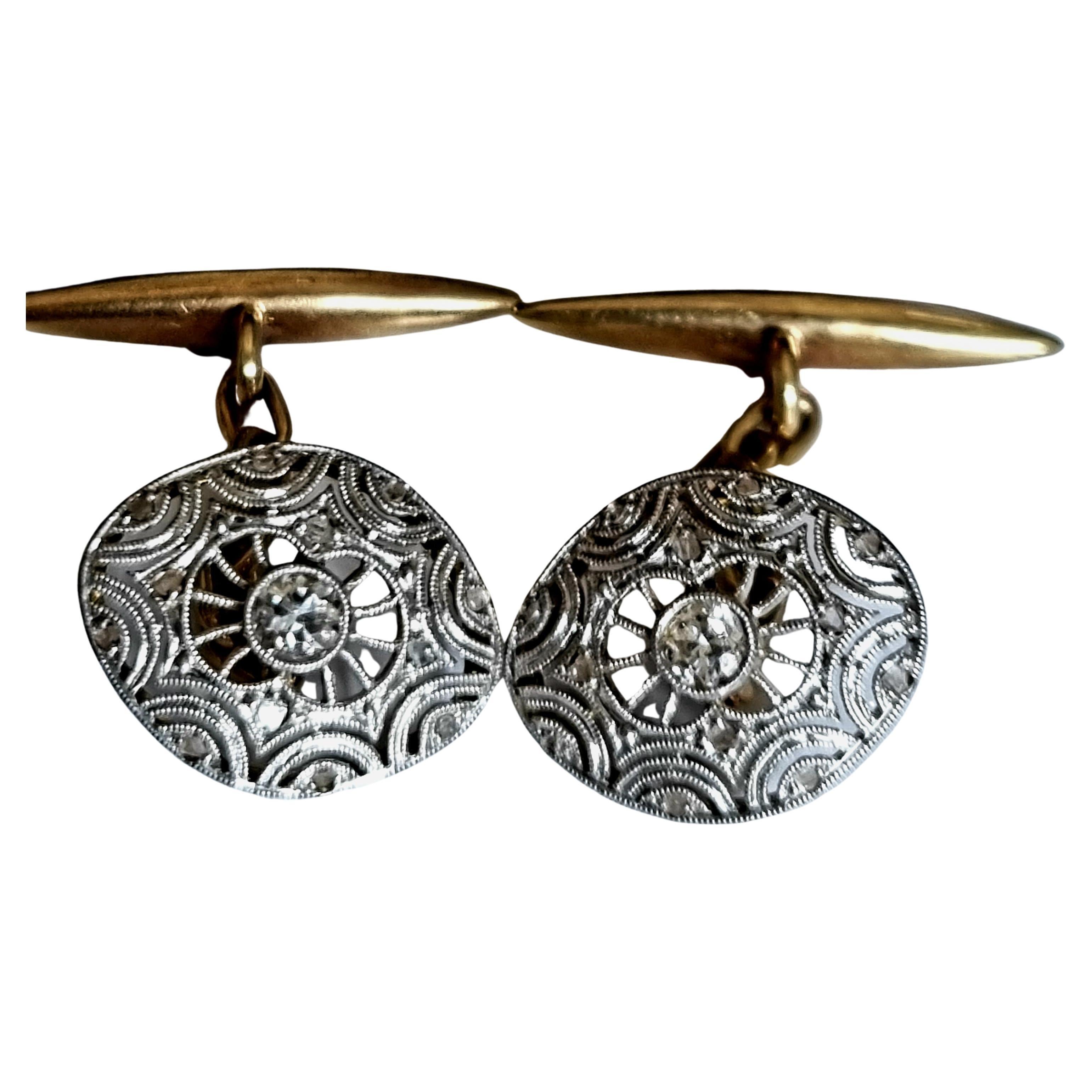 Edwardian Diamond Cufflinks in Platinum over 18 Karat Gold (Early 20th Century) For Sale