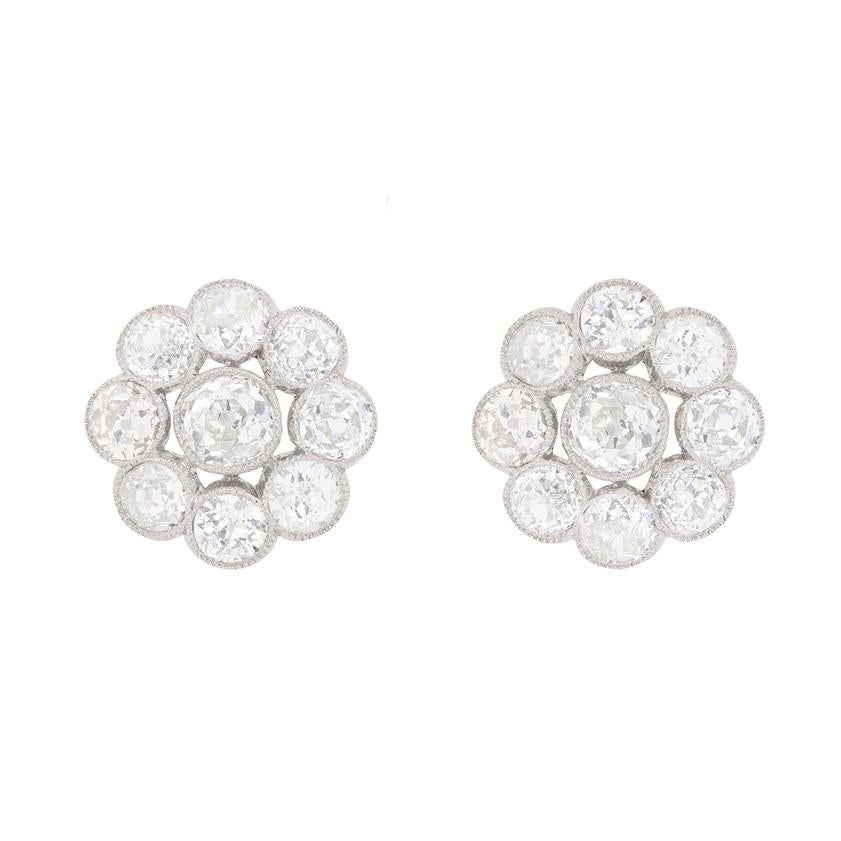 Edwardian Diamond Daisy Cluster Earrings, circa 1910 In Excellent Condition In London, GB