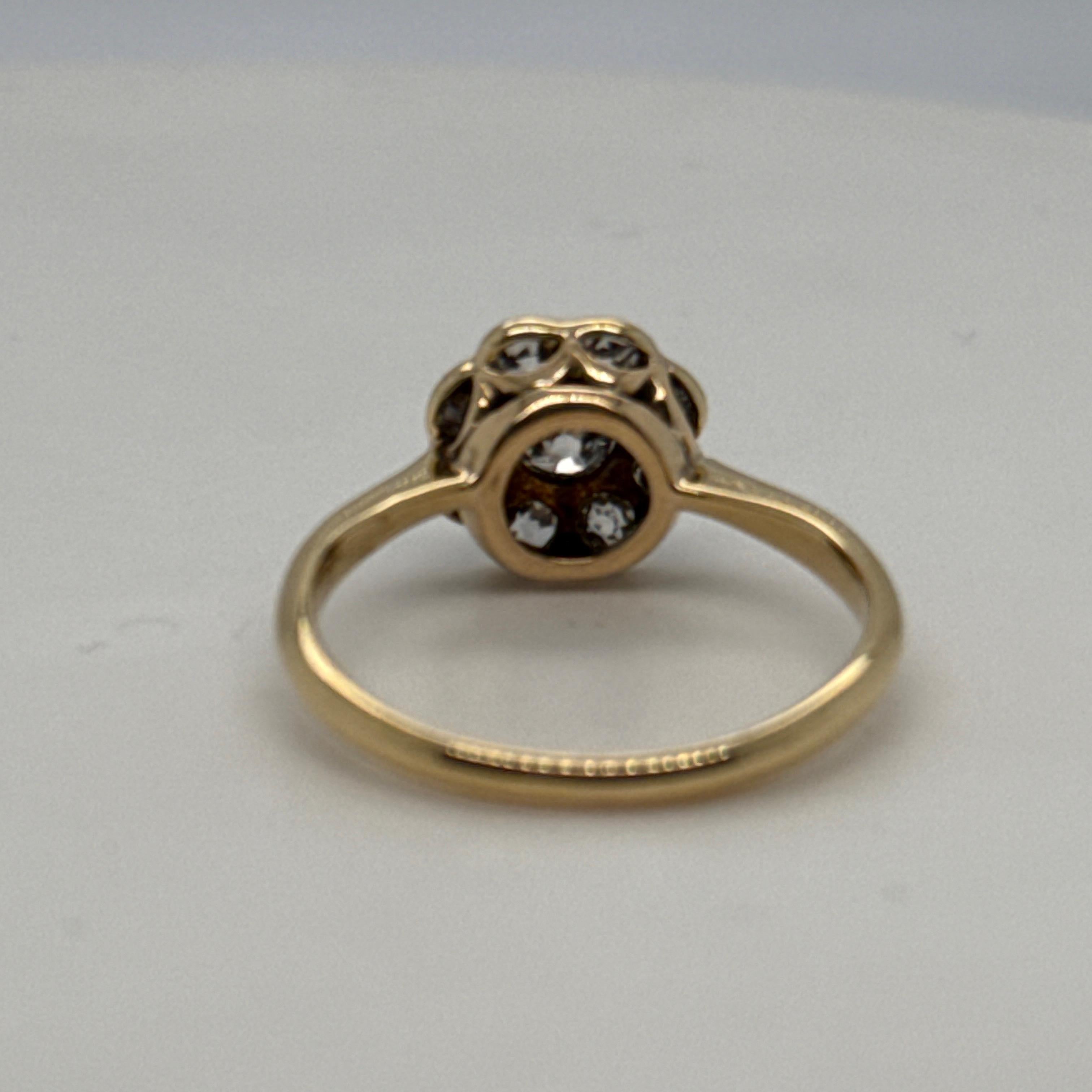 Bague grappe édouardienne marguerite en or jaune 18 carats et platine, circa 1920 en vente 5