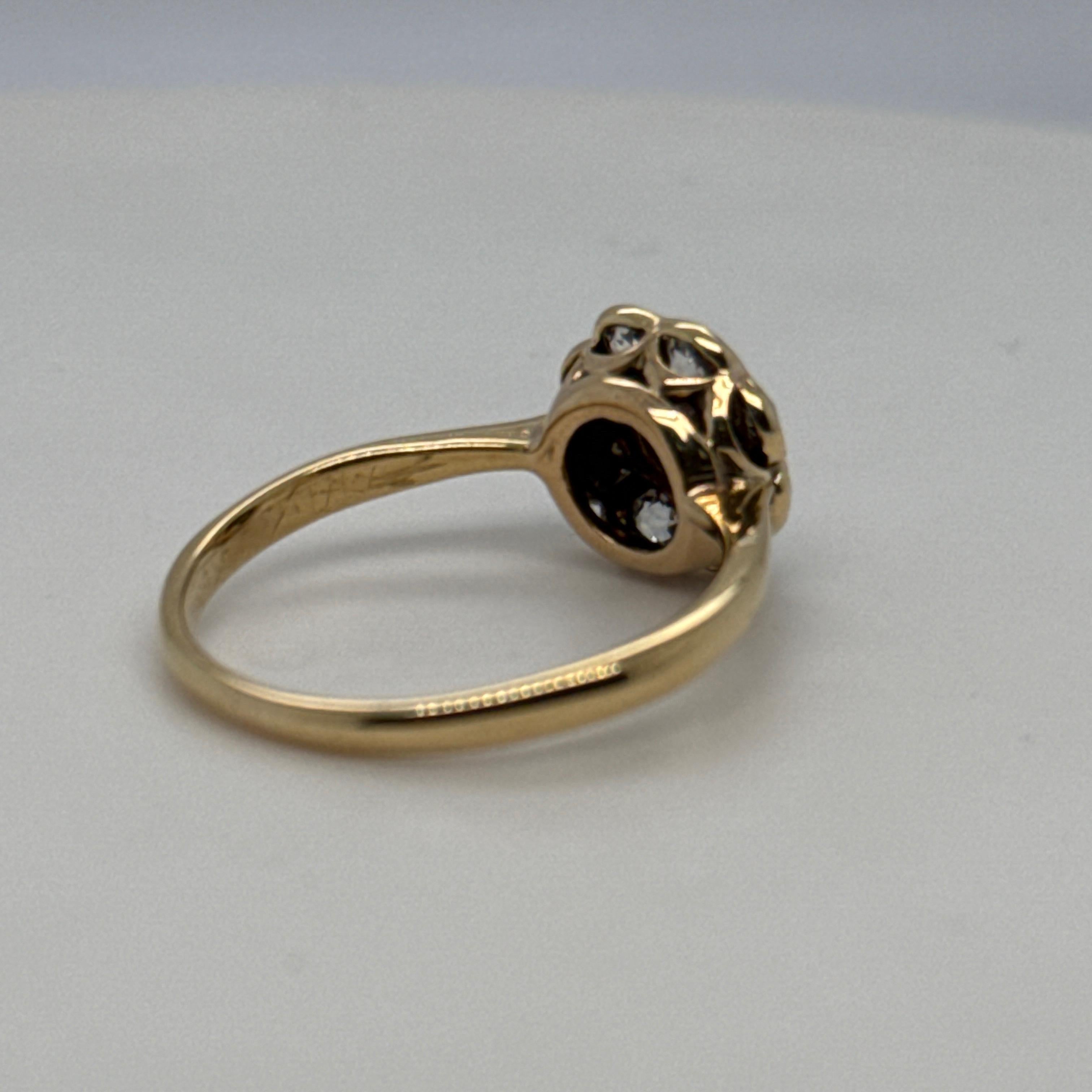 Bague grappe édouardienne marguerite en or jaune 18 carats et platine, circa 1920 en vente 8