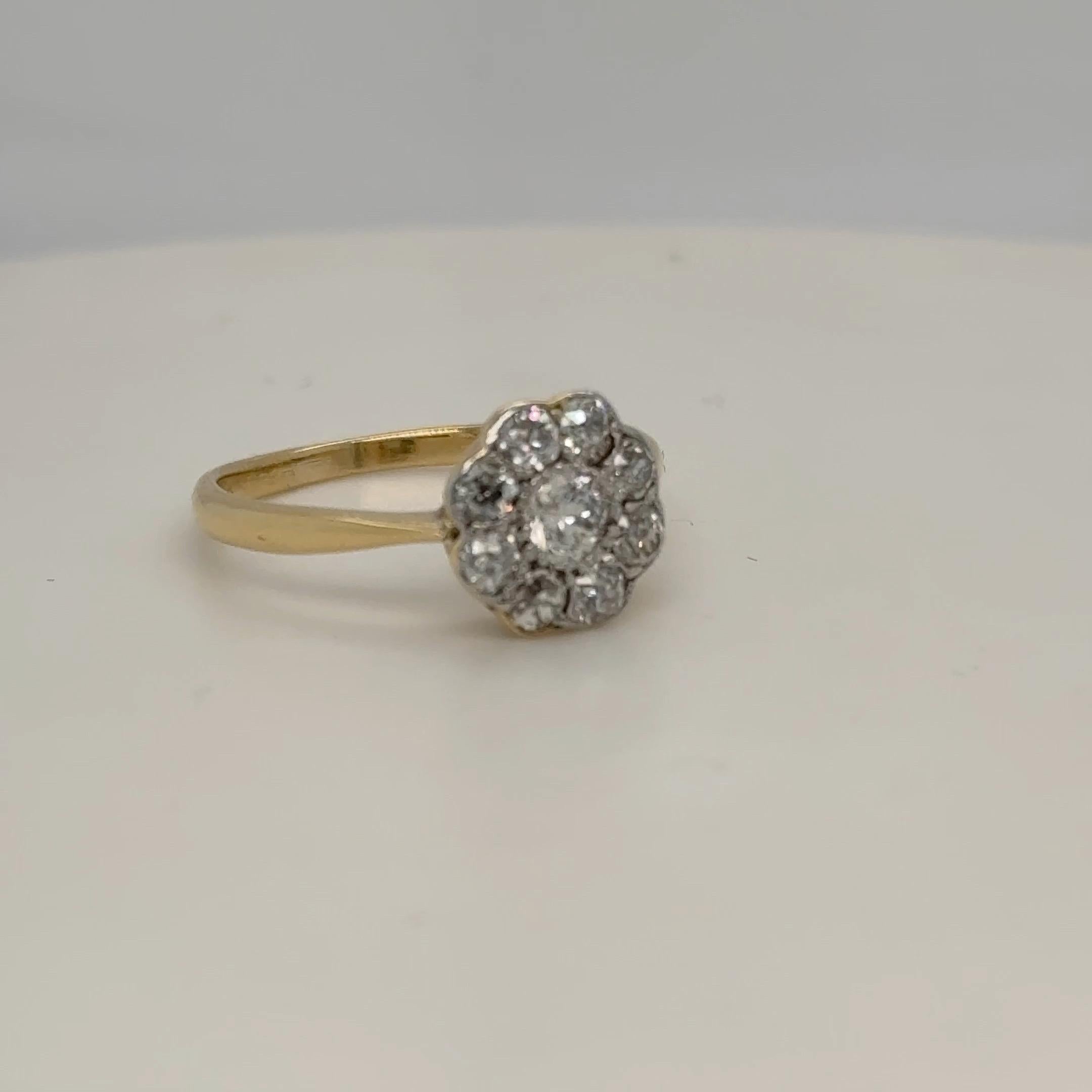 Bague grappe édouardienne marguerite en or jaune 18 carats et platine, circa 1920 en vente 9