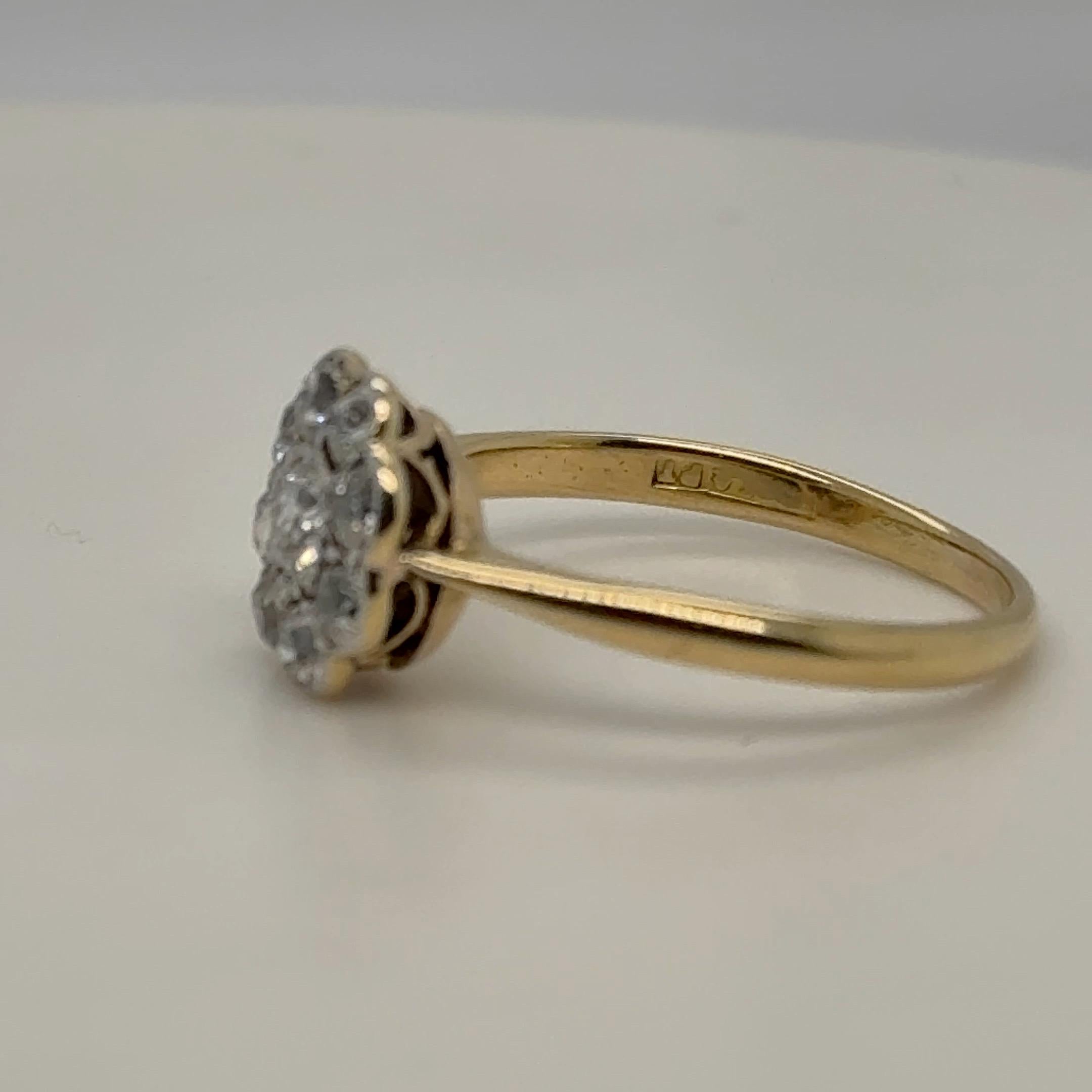 Bague grappe édouardienne marguerite en or jaune 18 carats et platine, circa 1920 en vente 10