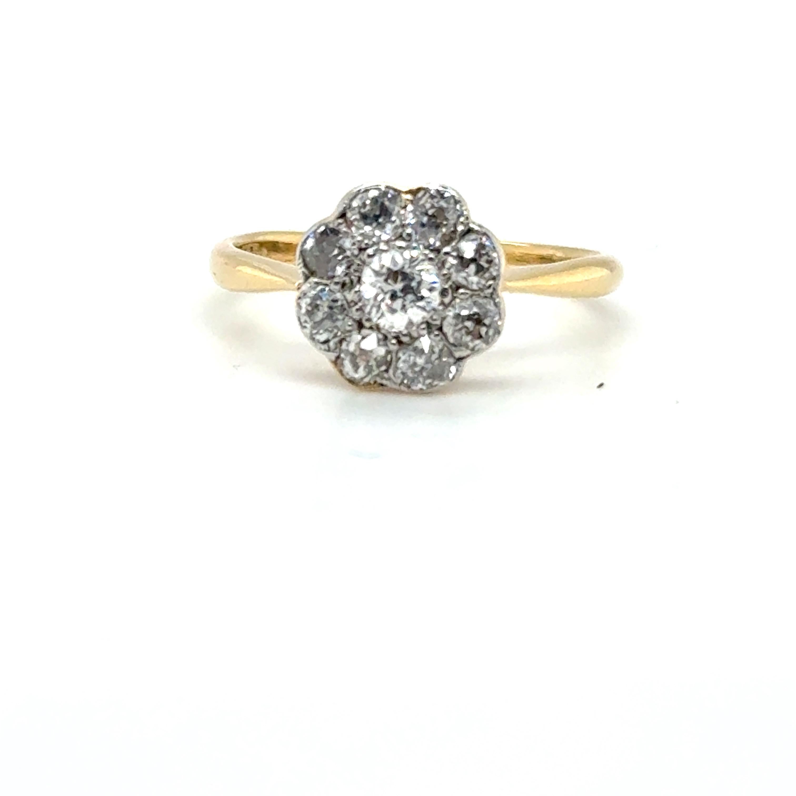 Bague grappe édouardienne marguerite en or jaune 18 carats et platine, circa 1920 en vente 12