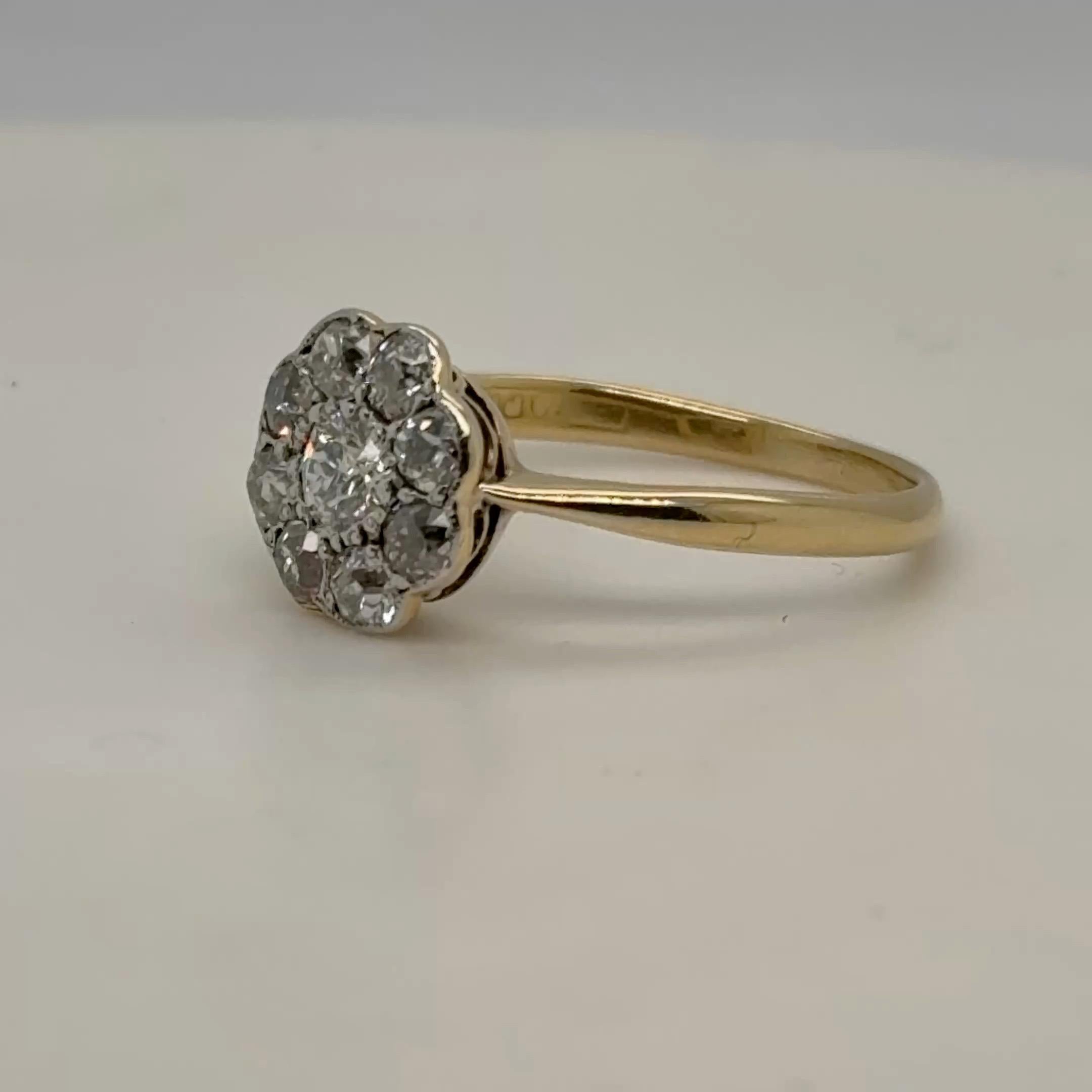 Bague grappe édouardienne marguerite en or jaune 18 carats et platine, circa 1920 en vente 13