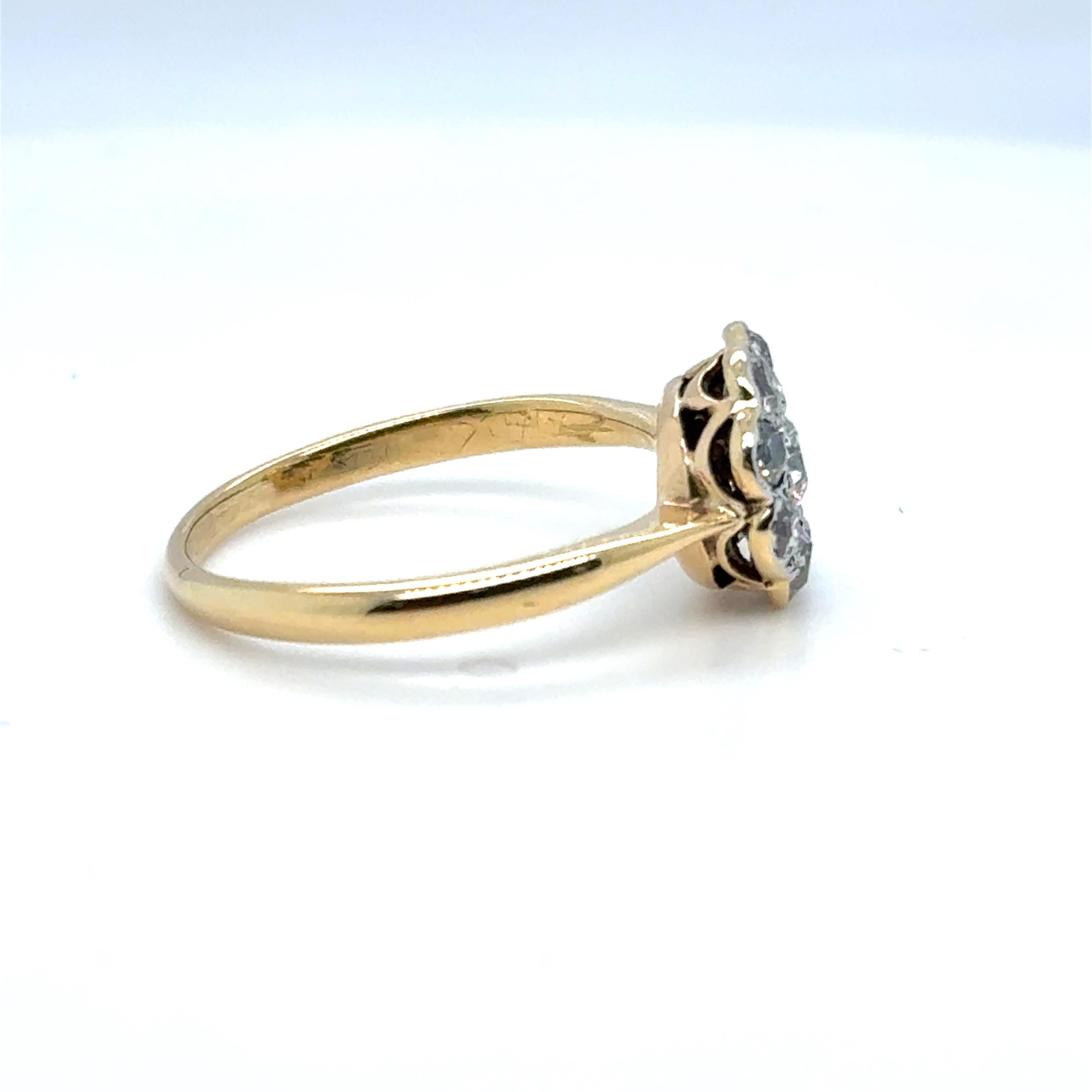 Bague grappe édouardienne marguerite en or jaune 18 carats et platine, circa 1920 Bon état - En vente à London, GB