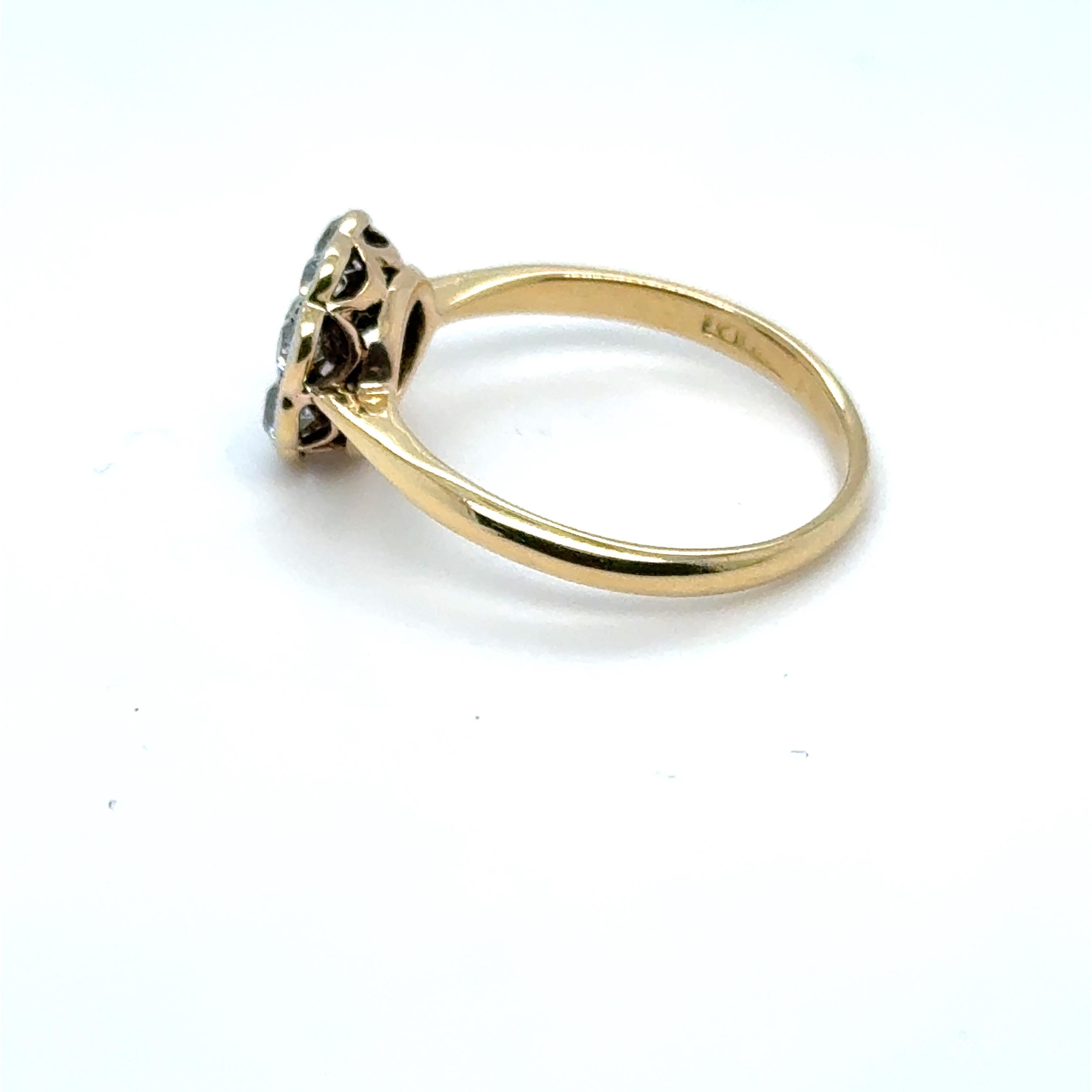 Bague grappe édouardienne marguerite en or jaune 18 carats et platine, circa 1920 en vente 2