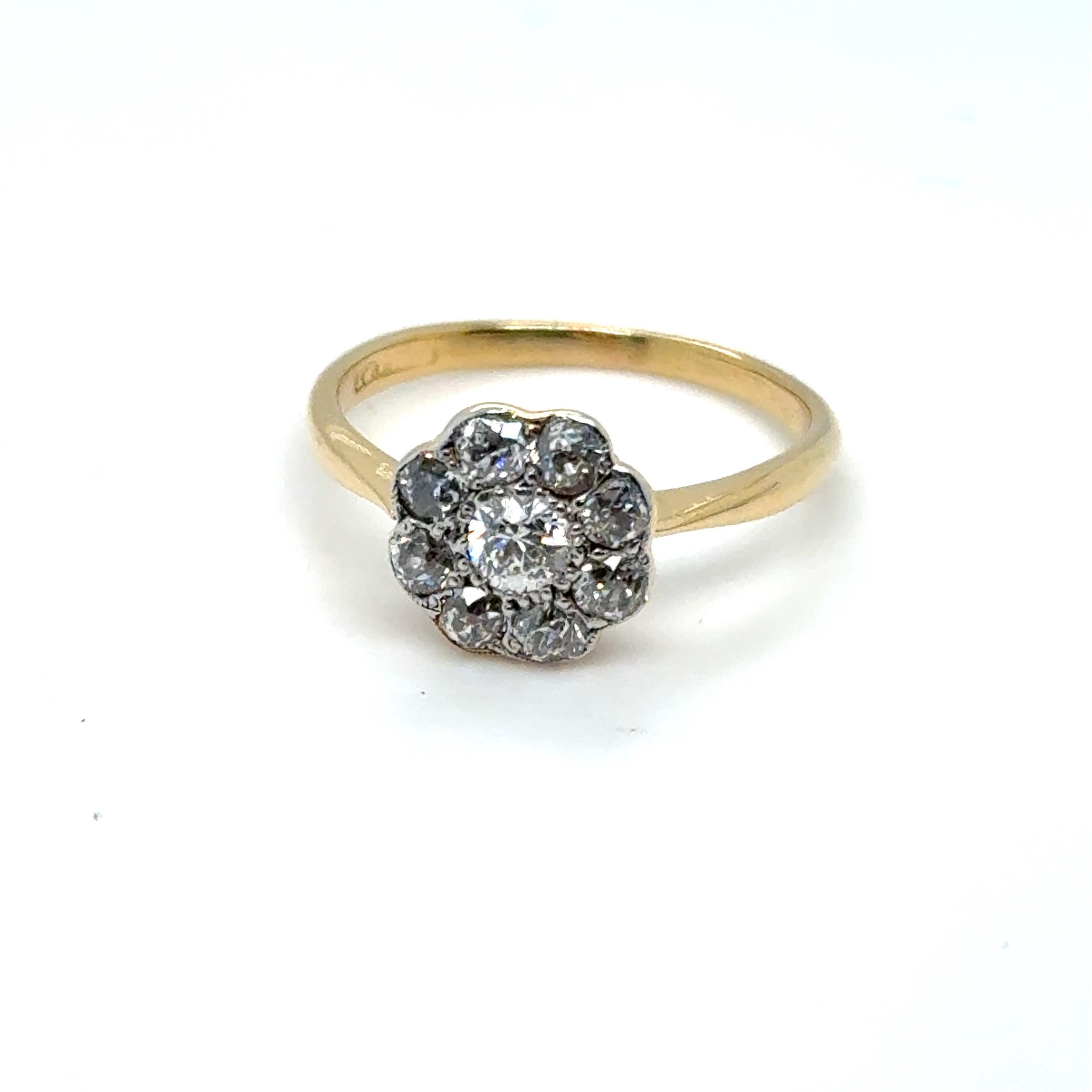 Bague grappe édouardienne marguerite en or jaune 18 carats et platine, circa 1920 en vente 3
