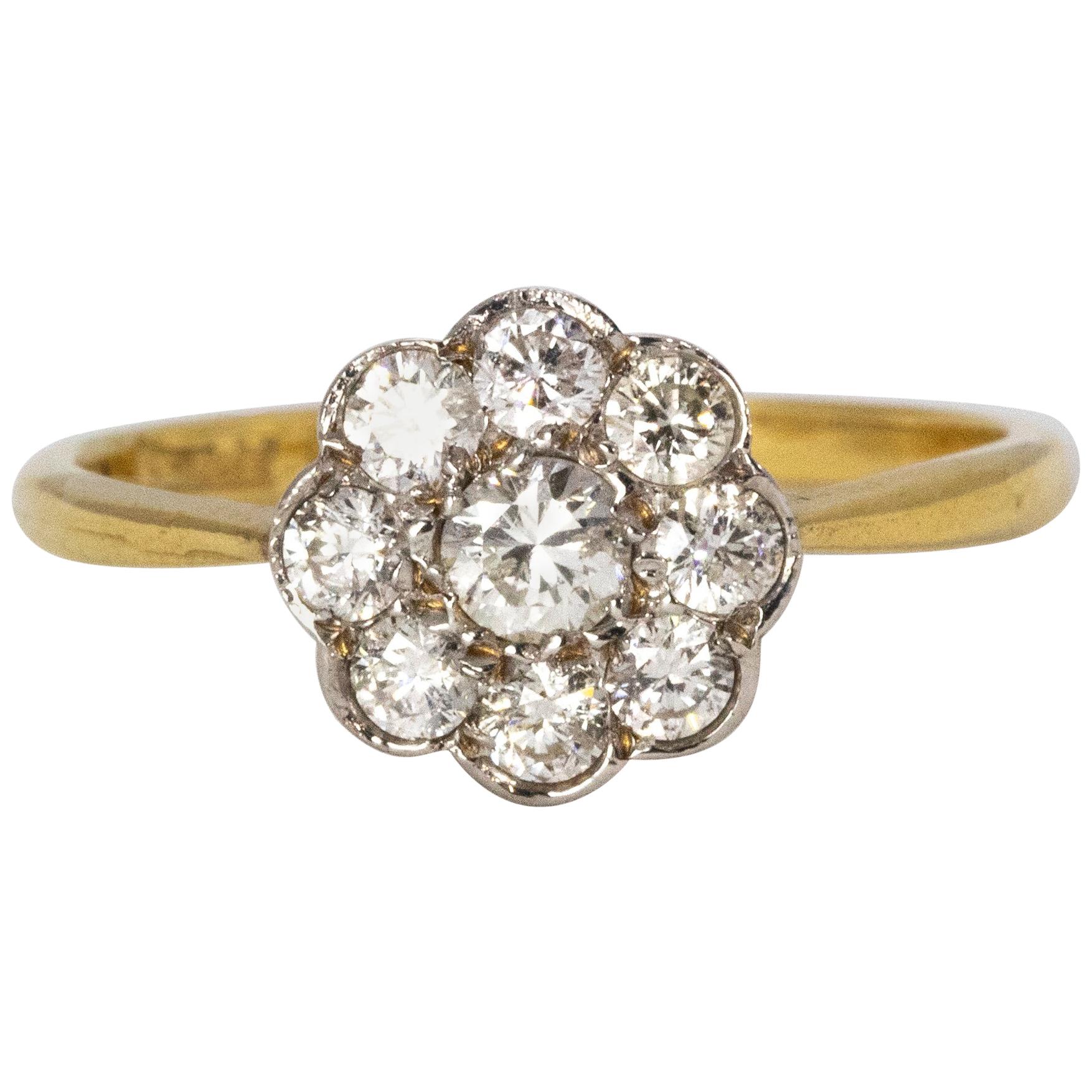 Edwardian Diamond Daisy Cluster Ring in 18 Karat Gold