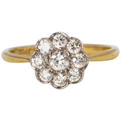 Antique Edwardian Diamond Daisy Cluster Ring in 18 Karat Gold