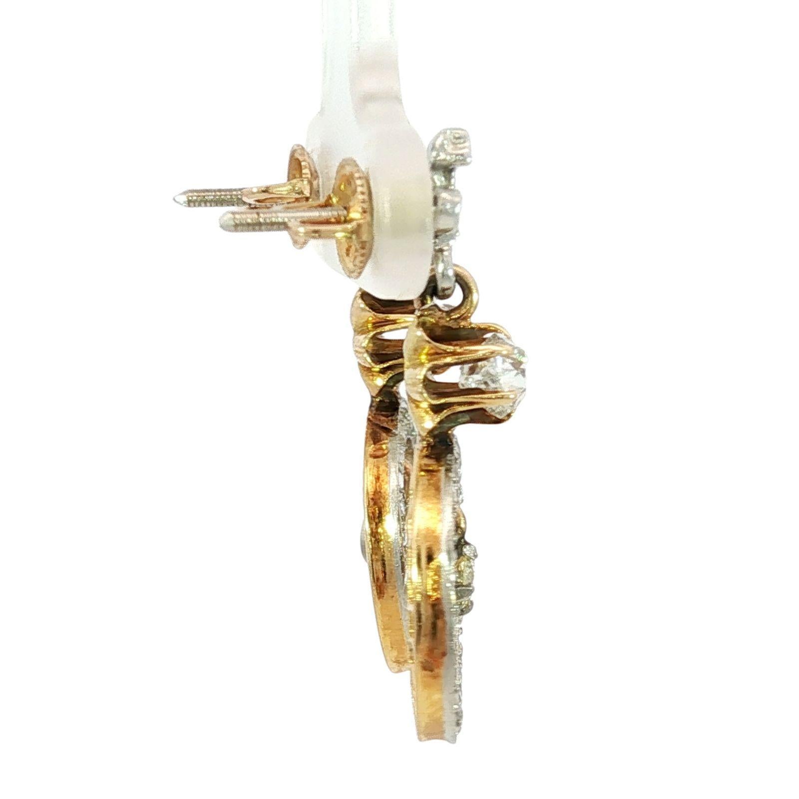Orecchini con diamanti edoardiani con chiusura a vite in platino 15K ~1,13ctw in vendita 4