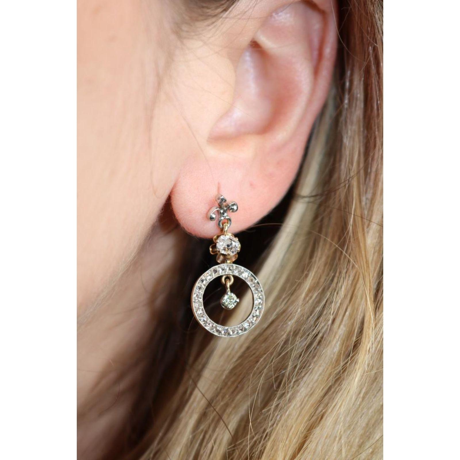 Orecchini con diamanti edoardiani con chiusura a vite in platino 15K ~1,13ctw in vendita 6