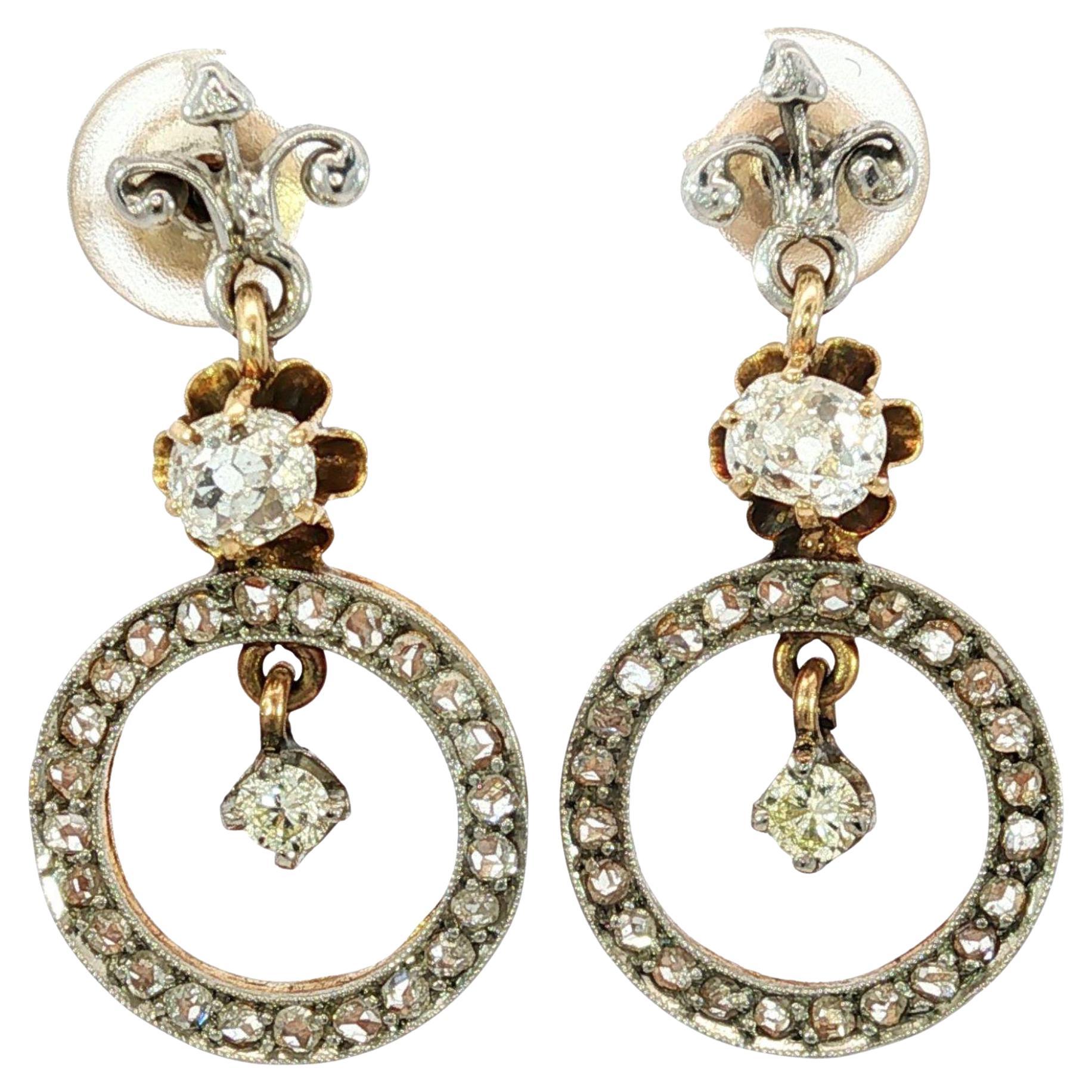 Orecchini con diamanti edoardiani con chiusura a vite in platino 15K ~1,13ctw in vendita