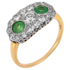 Edwardian diamond demantoid garnet 18k yellow gold platinum ring