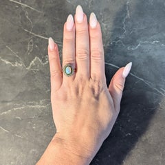 Edwardian Diamond Demantoid Garnet Opal 14 Karat Yellow Gold Antique Halo Ring