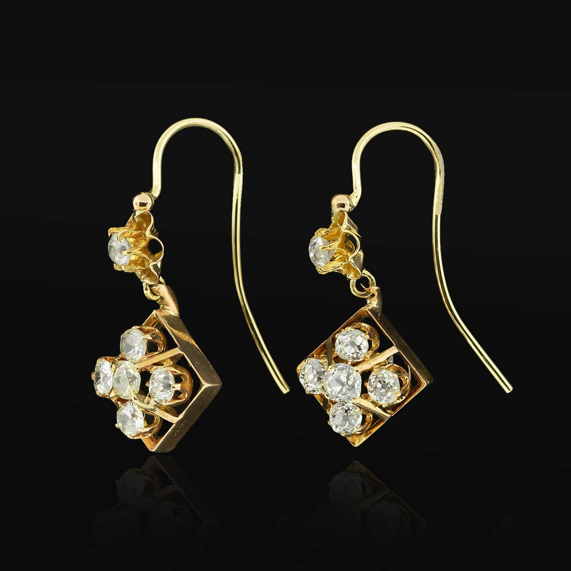 Edwardian Diamond Drop Earrings Circa 1900-10 In Good Condition For Sale In ADELAIDE, SA